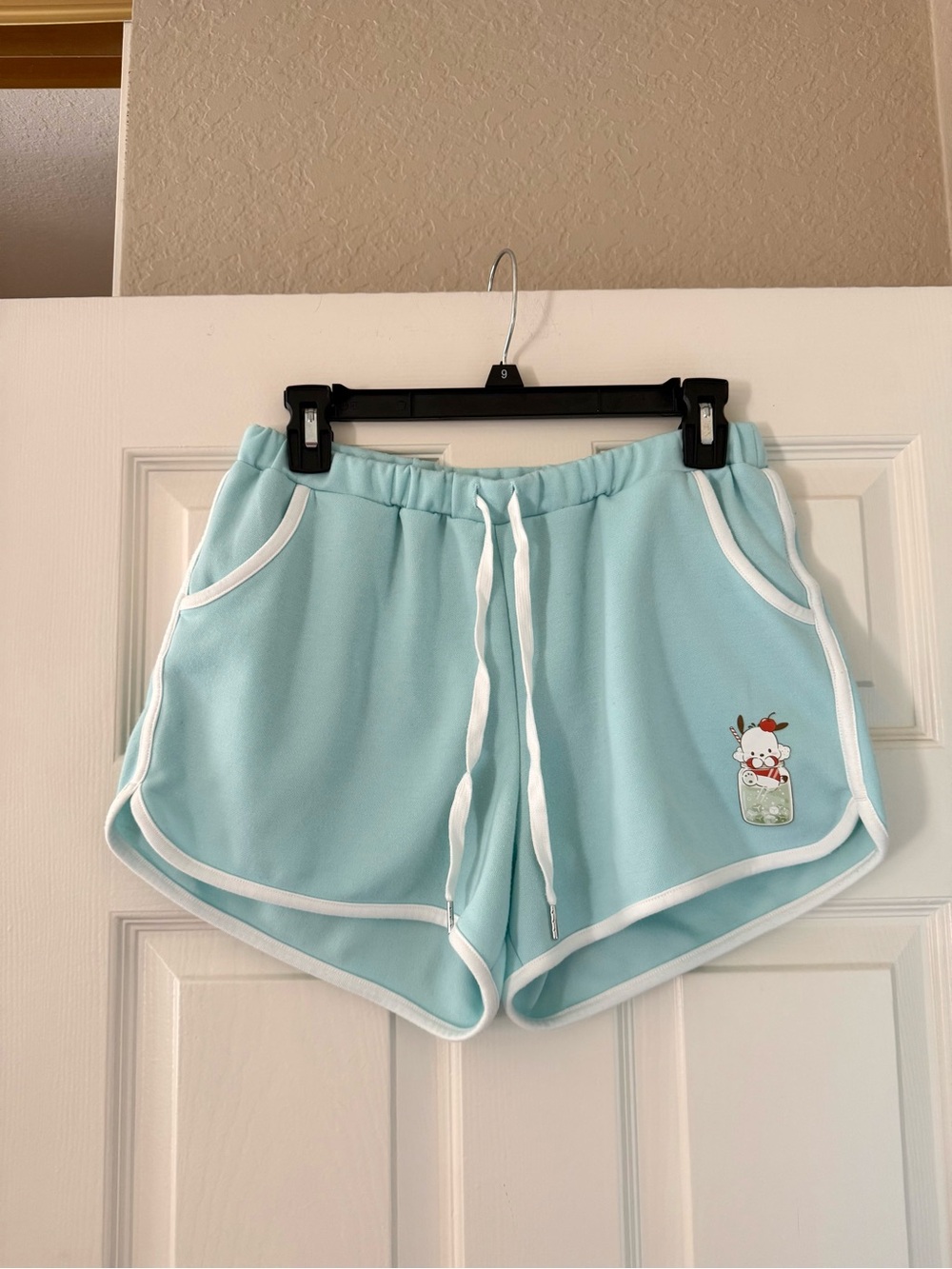 Japanese Sanrio Pochacco Light Blue White Trim Lounge Shorts